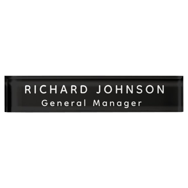 Professional Modern Black White Office Name Title  Desk Name Plate (Front)