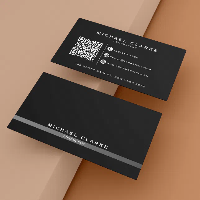 Professional Modern Black & White QR code Business Card | Zazzle