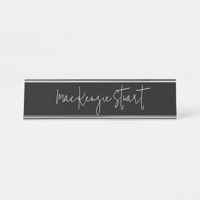 Professional Modern Black White Simple Business Desk Name Plate (Front)