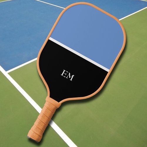 Professional Modern Blue  Black Monogram Initials Pickleball Paddle