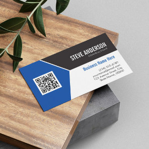 Professional Modern Blue - Corporate QR Code Logo Business Card