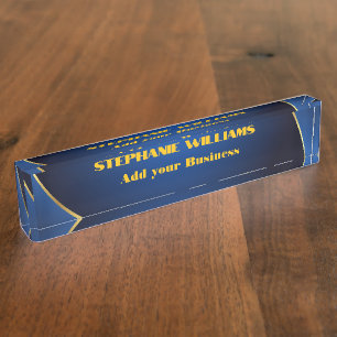Professional Modern Blue Gold Office Name Title Desk Name Plate