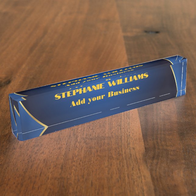 Professional Modern Blue Gold Office Name Title Desk Name Plate (Side)