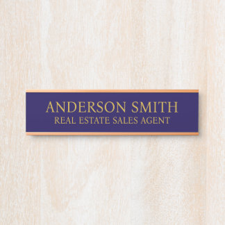 Professional Modern blue Gold Office Name Title Door Sign
