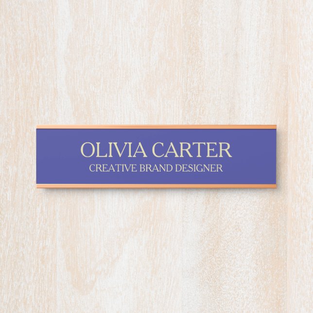 Professional Modern blue Gold Office Name Title Door Sign (Front)
