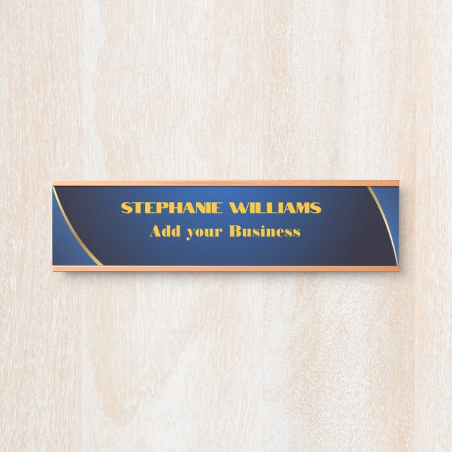 Professional Modern Blue Gold Office Name Title Door Sign (Front)