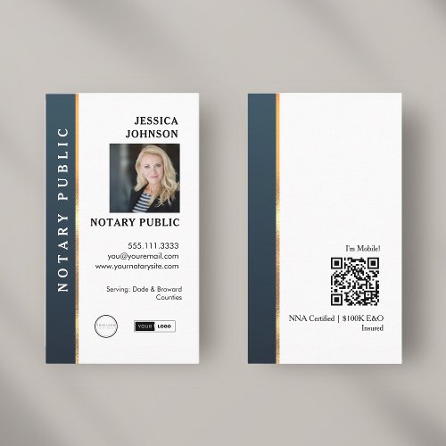 Professional Modern Blue  Gold Photo Notary  Business Card