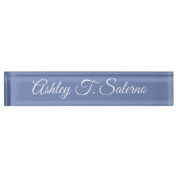 Professional Modern Blue Grey Handwriting Script Desk Name Plate