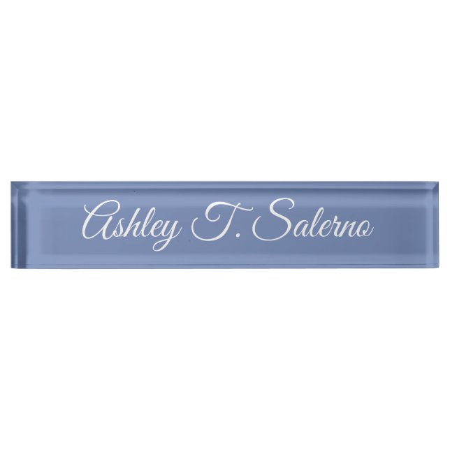 Professional Modern Blue Grey Handwriting Script Desk Name Plate (Front)