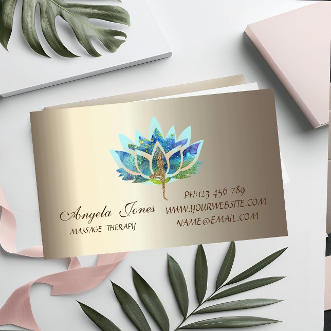 Professional Modern Blue Lotus Flower Yoga Girl Business Card Magnet (Creator Uploaded)