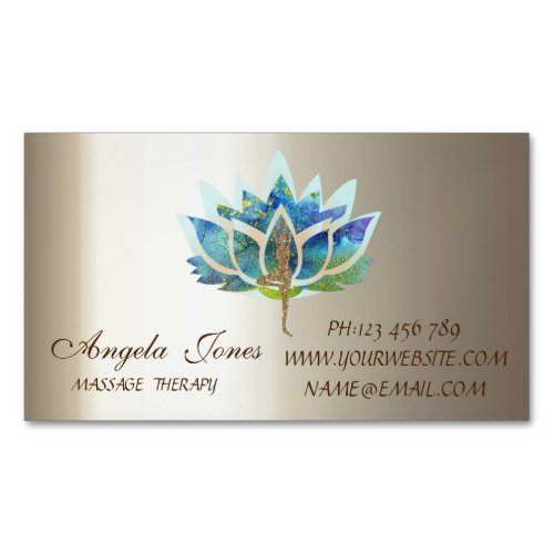 Professional Modern Blue Lotus Flower Yoga Girl Business Card Magnet