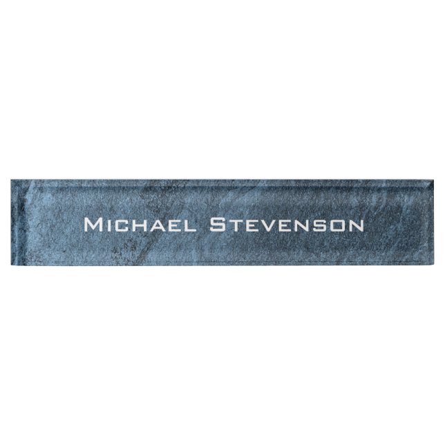 Professional Modern Blue Minimalist Plain Desk Name Plate (Front)