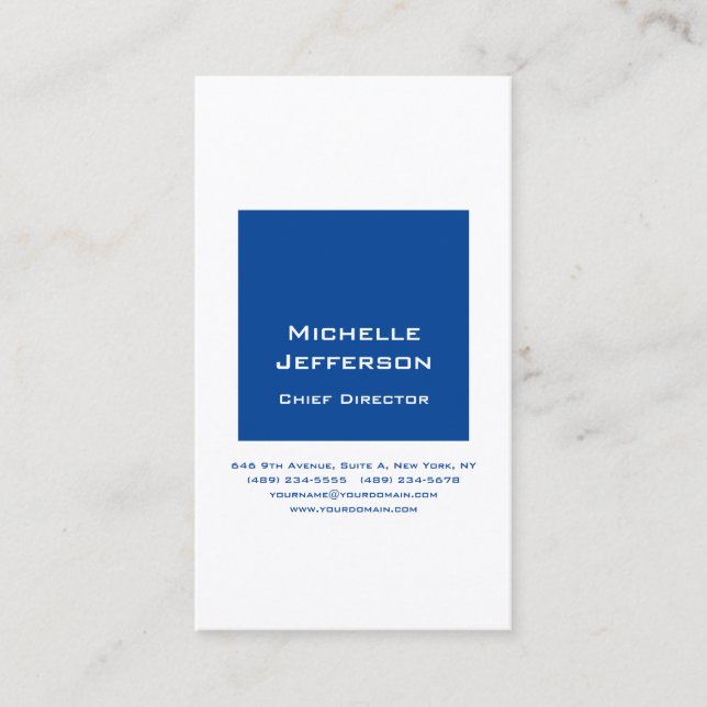Professional Modern Blue White Business Card (Front)
