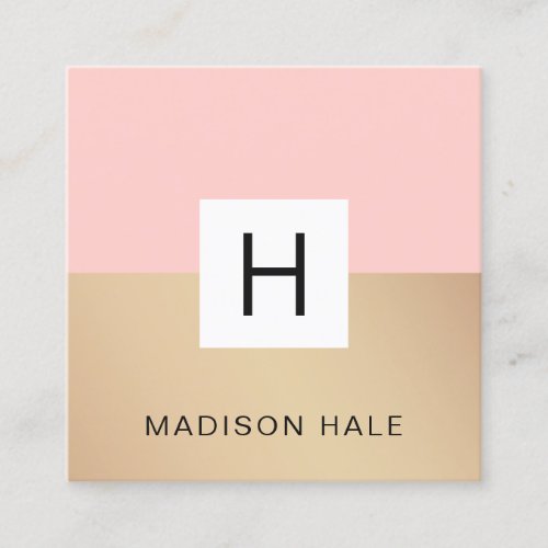 Professional Modern Blush Pink  Monogram Square Business Card