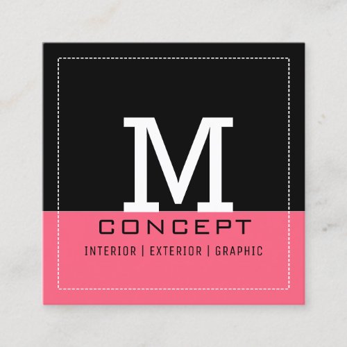 Professional Modern Brink Pink Monogram Square Business Card