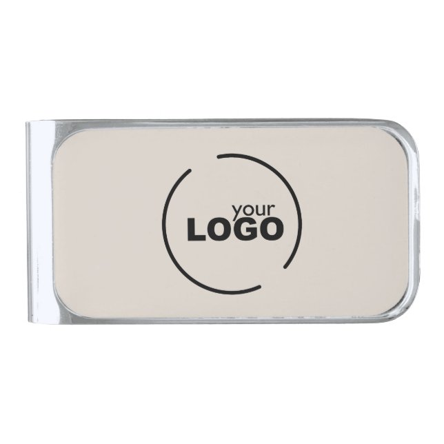 Professional Modern Business Logo Beige Silver Finish Money Clip (Front)
