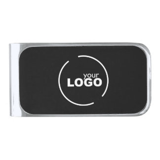 Professional Modern Business Logo Black Silver Finish Money Clip