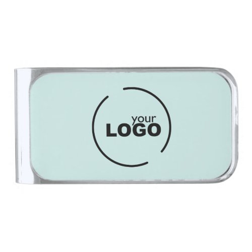 Professional Modern Business Logo Light Turquoise Silver Finish Money Clip