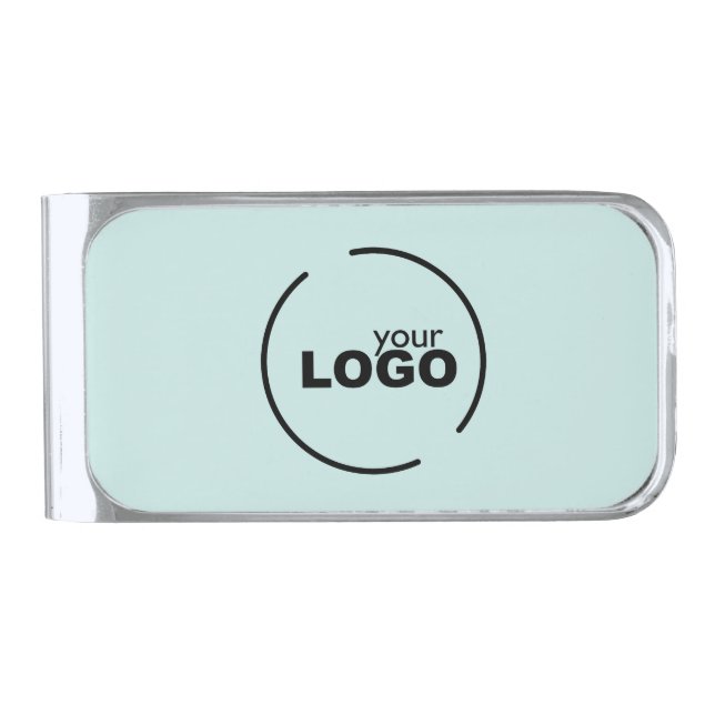Professional Modern Business Logo Light Turquoise Silver Finish Money Clip (Front)