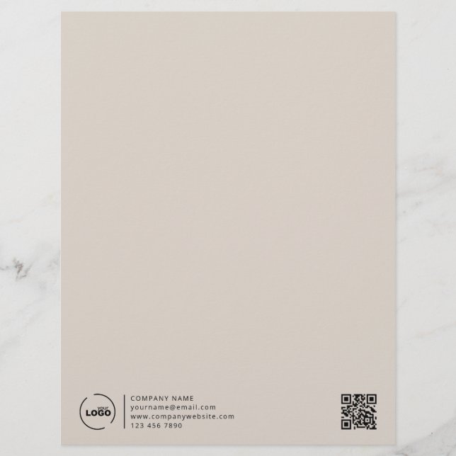 Professional Modern Business Logo QR Code Beige Letterhead (Front)