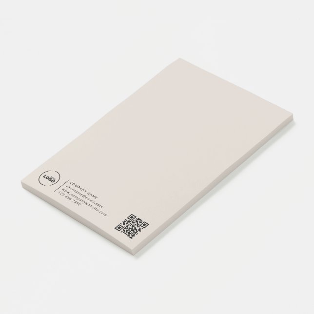 Professional Modern Business Logo QR Code Beige Post-it Notes (Angled)