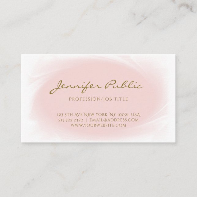 Professional Modern Calligraphy Blush Pink Gold Business Card (Front)