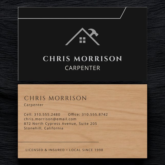 Professional Modern Carpenter Carpentry Black  Business Card (Creator Uploaded)