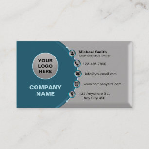 Professional Modern Chic Metallic Faux Silver-Blue Business Card
