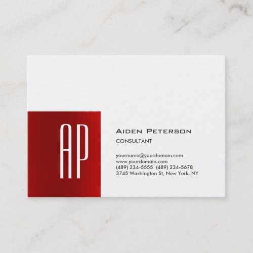 Professional Modern Chubby Red White Monogram Business Card