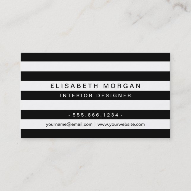 Professional Modern Classic Black White Stripes Business Card (Front)