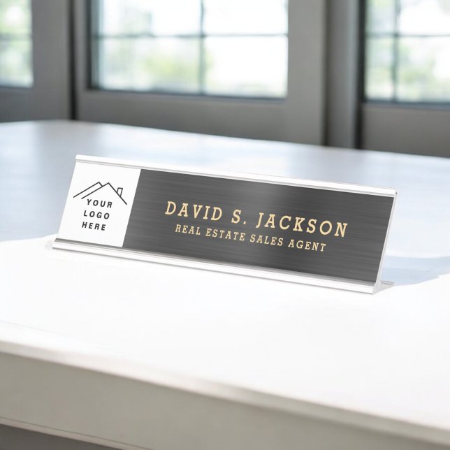 Professional Modern Classy Black Gold Office Desk Name Plate (Creator Uploaded)