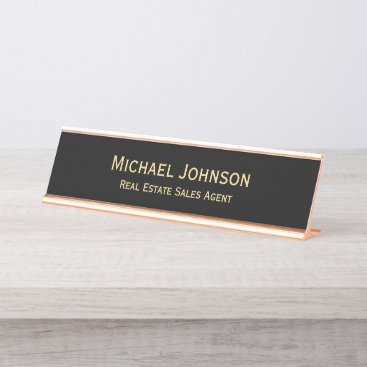 Professional Modern Classy Black Gold Office Title Desk Name Plate