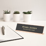 Professional Modern Classy Black Gold Office Title Desk Name Plate<br><div class="desc">Custom, personalized, professional, modern, classy, stylish, elegant, business office rose gold classic black and faux gold script / typography, metal desk sign name plate. To customize, simply type in your full name and designation / title. While you personalize, you'll be able to see a preview throughout. Perfect for small business,...</div>
