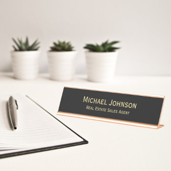 Professional Modern Classy Black Gold Office Title Desk Name Plate by iCoolCreate at Zazzle