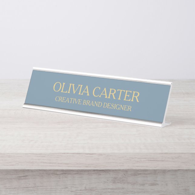 Professional Modern Classy Blue Gold Office Titl Desk Name Plate (Front)