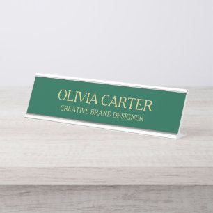 Professional Modern Classy Green Gold Office Title Desk Name Plate