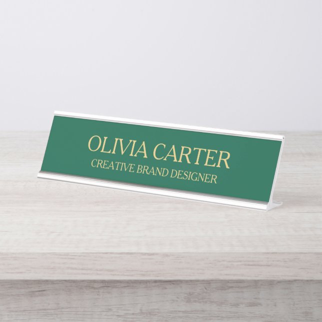Professional Modern Classy Green Gold Office Title Desk Name Plate (Front)