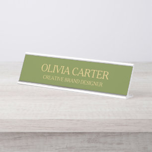 Professional Modern Classy Olive Gold Office Titl Desk Name Plate