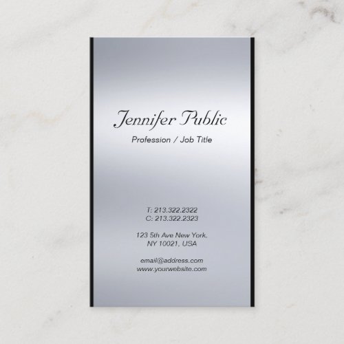 Professional Modern Classy Script Silver Chic Luxe Business Card