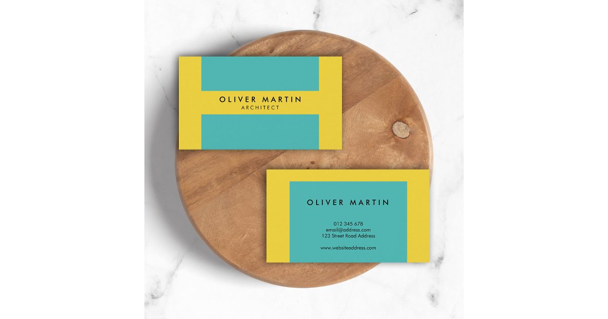 Professional Modern Color Block Yellow Turquoise Business Card | Zazzle