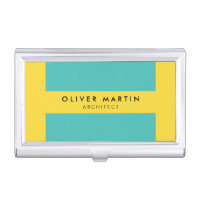 Professional Modern Color Block Yellow Turquoise Case For Business Cards