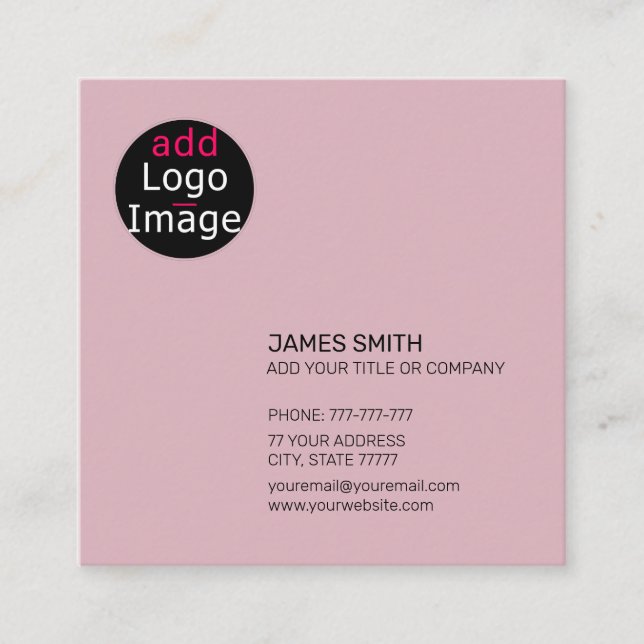 Professional Modern Customizable Dusty Rose Pink Square Business Card (Front)