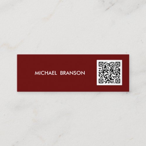 Professional Modern DARK RED Minimalist QR CODE  Mini Business Card