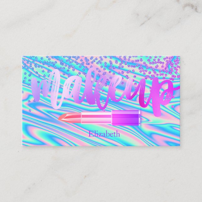 Professional Modern Diamonds Lipstick Holographic Business Card (Front)