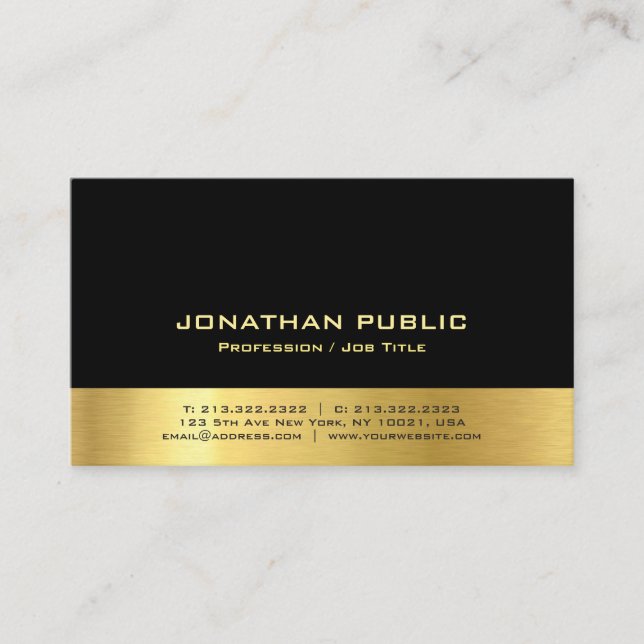 Professional Modern Elegant Black And Gold Simple Business Card (Front)