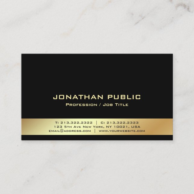 Professional Modern Elegant Black And Gold Simple Business Card (Front)