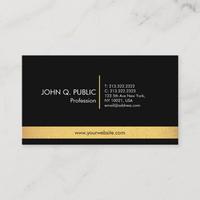 Professional Modern Elegant Black and Gold Simple Business Card (Front)