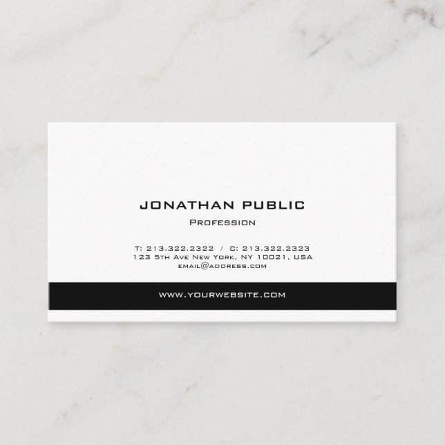 Professional Modern Elegant Black and White Clean Business Card (Front)