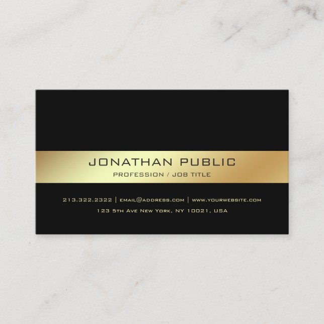 Professional Modern Elegant Black Gold Design Business Card (Front)