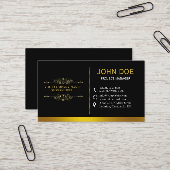 Professional Modern Elegant Black Gold Designer Business Card (Front/Back In Situ)